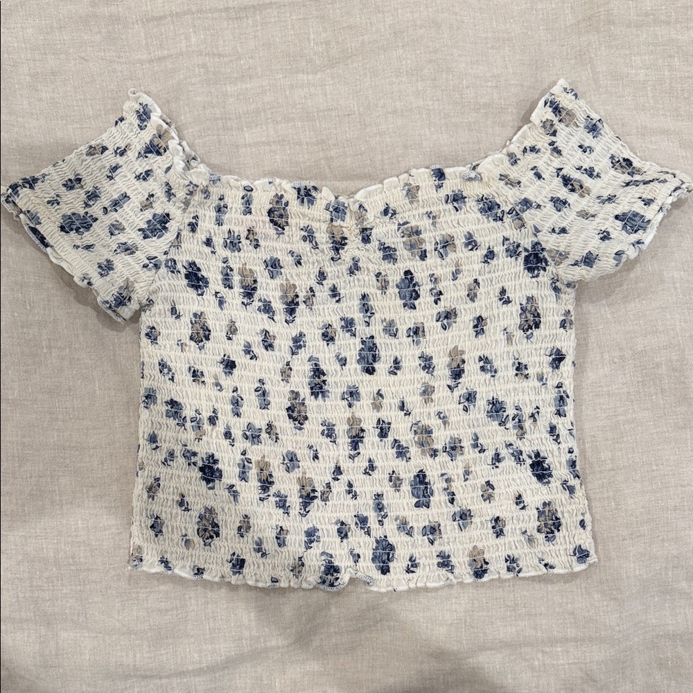 Urban Outfitters Blue Floral Smocked Crop Top